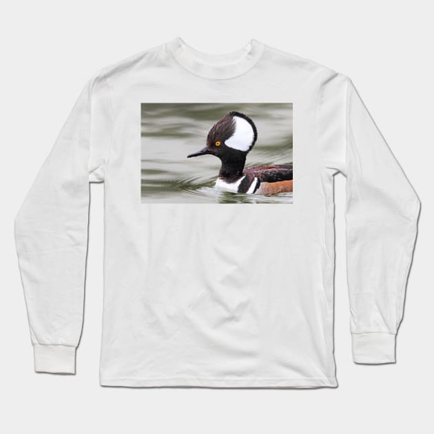 Closeup Hoody - Hooded Merganser Long Sleeve T-Shirt by Jim Cumming